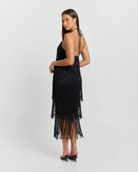 Elodie | Satin Halter Neck Fringe Mini Dress