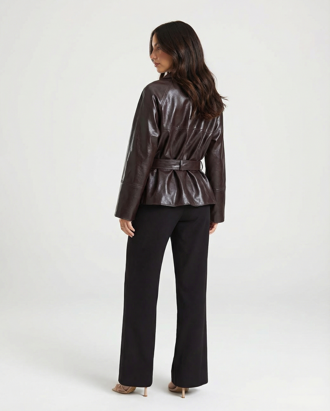 Erin | Cropped Faux Leather Belted Trench Coat