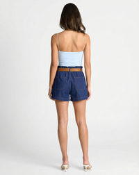 Darcie | High-Waist Paperbag Cotton Shorts with Gold Buckle Belt