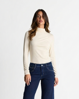 Ella | High Neck Side Ruching Long Sleeve Fitted Jersey Knit Top