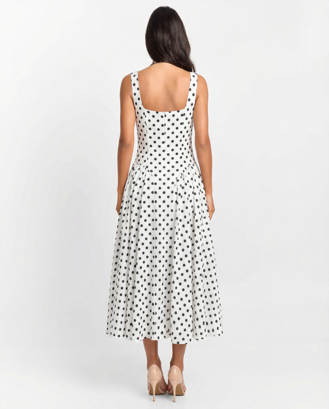 Eliana | Polka Dot V-Neck Pleated Midi Dress