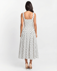 Eliana | Polka Dot V-Neck Pleated Midi Dress