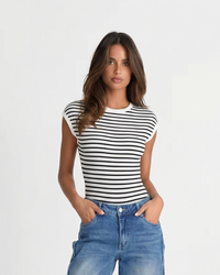 Bonnie | Monochrome Striped Fitted T-Shirt in Black