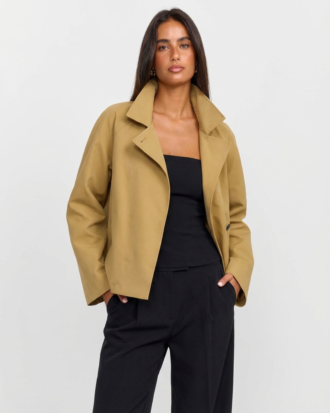 Aimee | Camel Cropped Trench Coat