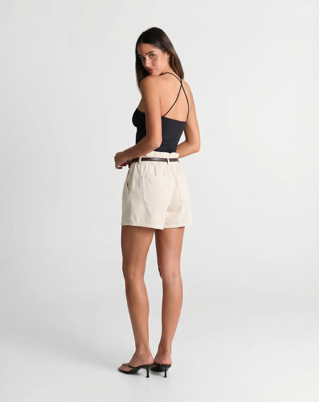 Megan | Paperbag Waist Cotton Shorts with Contrast Belt