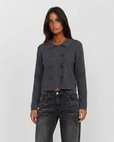 Layla | Peter Pan Collar Asymmetric Toggle Button Cropped Knit Cardigan