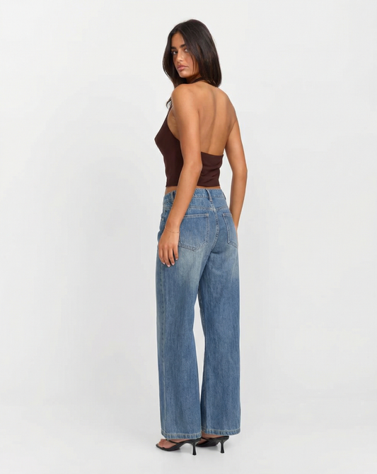 Maren | Wide Leg Jeans Light Blue High Waisted Vintage Faded