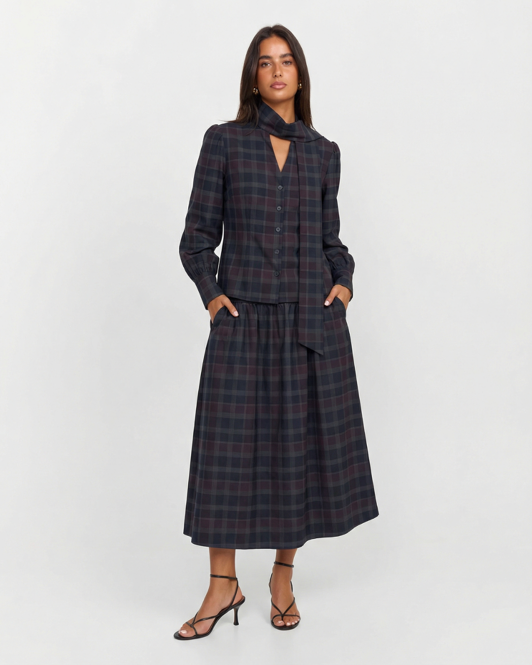 Anna | Plaid Woven Top Midi Skirt Co-ord Set
