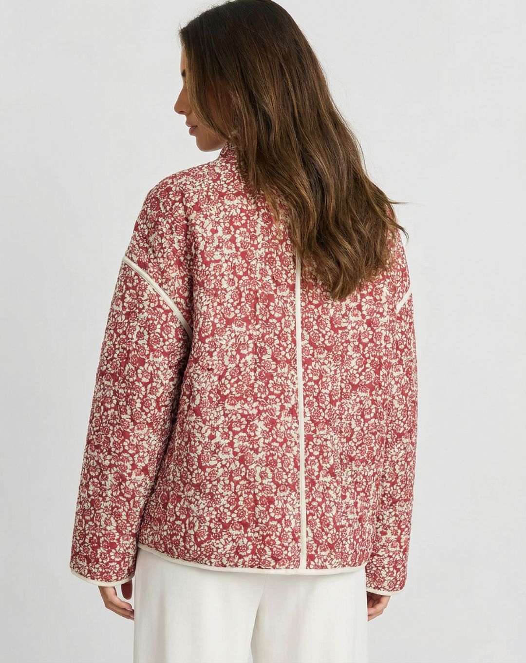 Millie | Red Floral Quilted Zip-Up Jacket