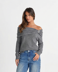Lola | Draped Off Shoulder Ring Hardware Soft Knit Top