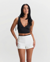 Violet | High-Waist Contrast Waistband Tailored Shorts