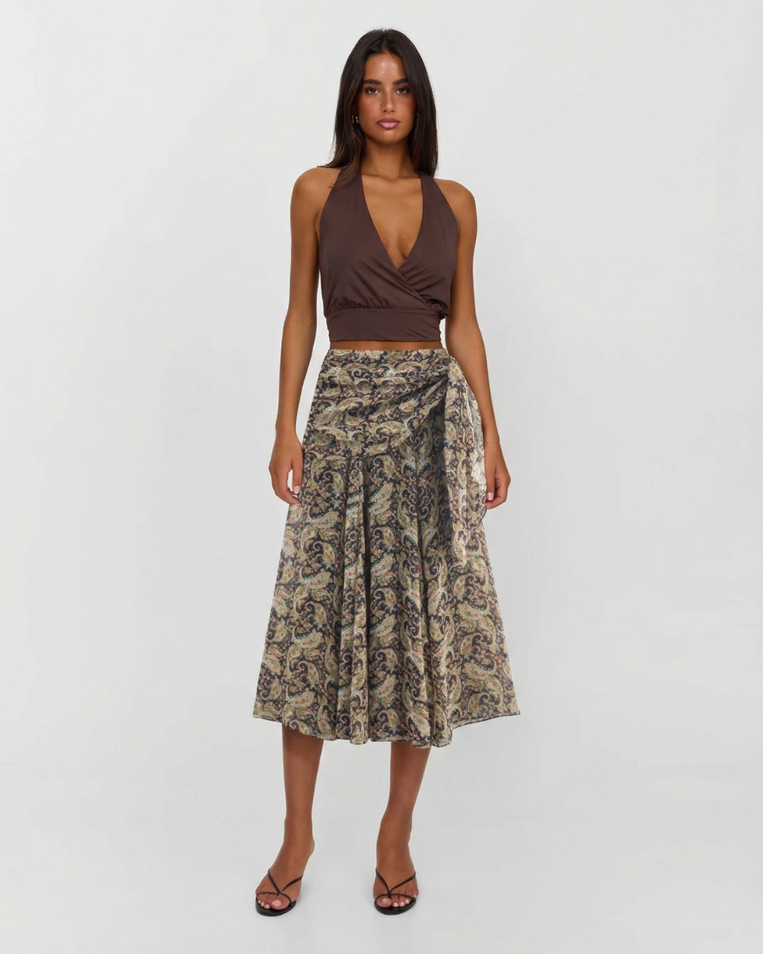 Olivia | Paisley Print Wrap Midi Skirt