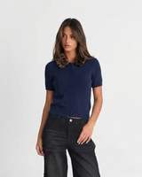 Iris | Faux Fur Collar Button Front Short Sleeve Cropped Cardigan