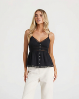 Pearl | Lace Trim Button-Front Peplum Cami Top