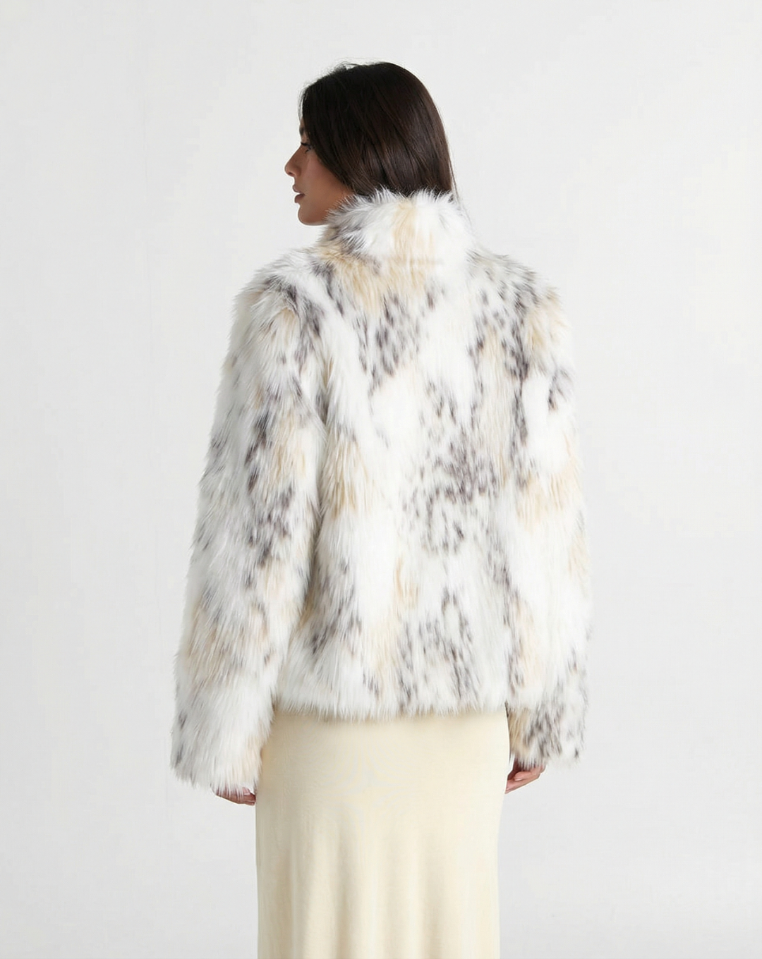 Opal | Patterned Faux Fur Jacket White