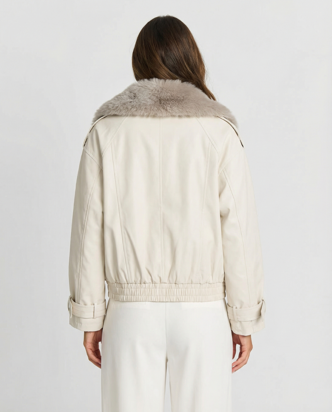 Neve | Double Breasted Trench Coat Cream Faux Fur Collar