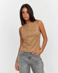 Romy | Faux Suede Structured Seam Tank Top
