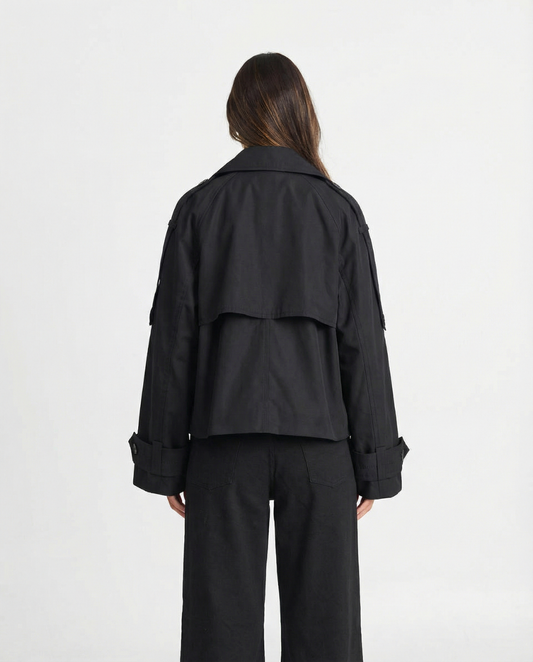 Celine | Elegant Cropped Blazer Jacket Black Double Breasted