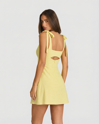 Ariella | Gingham Square Neck Tie-Shoulder Mini Dress