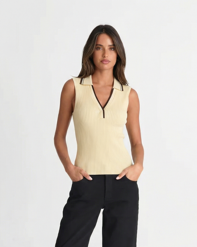 Polly | Polo Collar Ribbed Knit Top