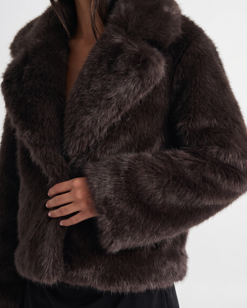 Natalia | Chocolate Faux Fur Cropped Jacket