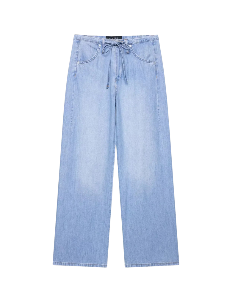Camille | Summer Wide Leg Jeans Light Blue Drawstring High Waisted