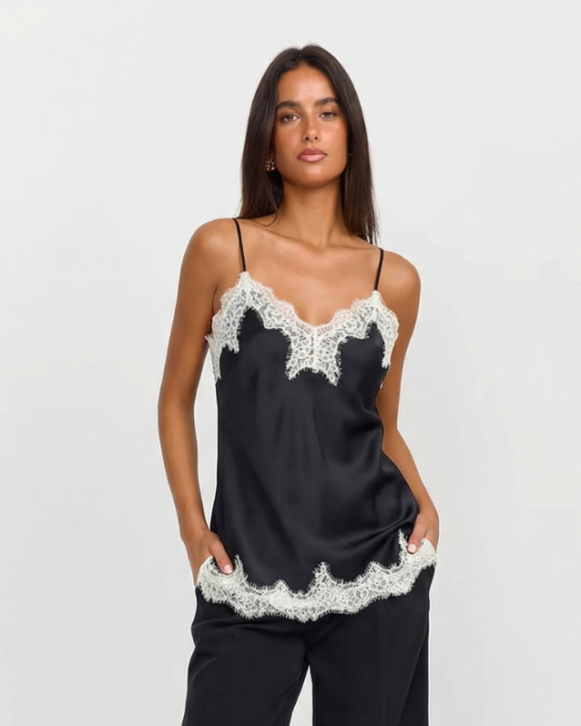 Anya | Scalloped Lace Trim Satin Camisole