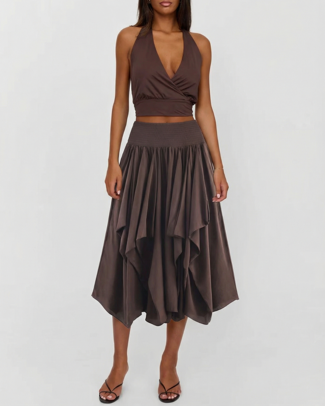 Evie | Satin Draped Asymmetric Midi Skirt