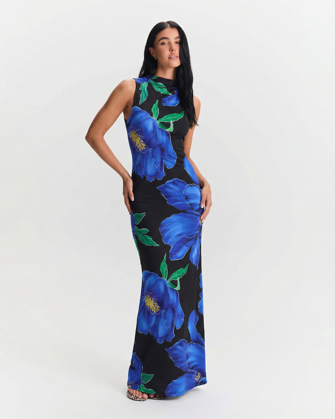 Elodie | Floral Print High Neck Bodycon Maxi Dress