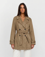 Aria | Cropped Faux Suede Trench Coat