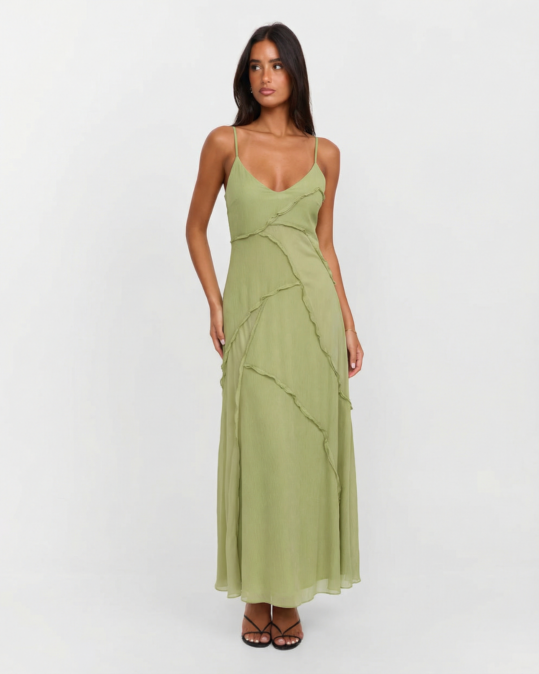 Brianna | Raw Edge Panel Chiffon Maxi Slip Dress