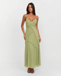 Brianna | Raw Edge Panel Chiffon Maxi Slip Dress