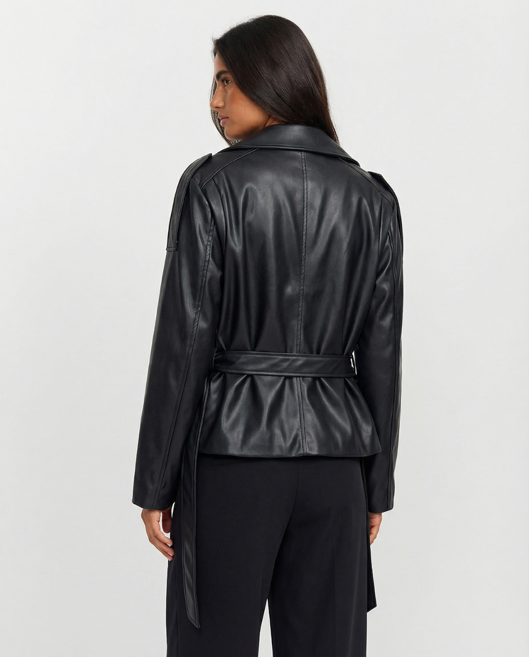 Holly | Cropped Faux Leather Trench Coat
