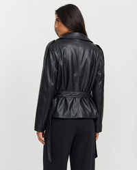 Holly | Cropped Faux Leather Trench Coat