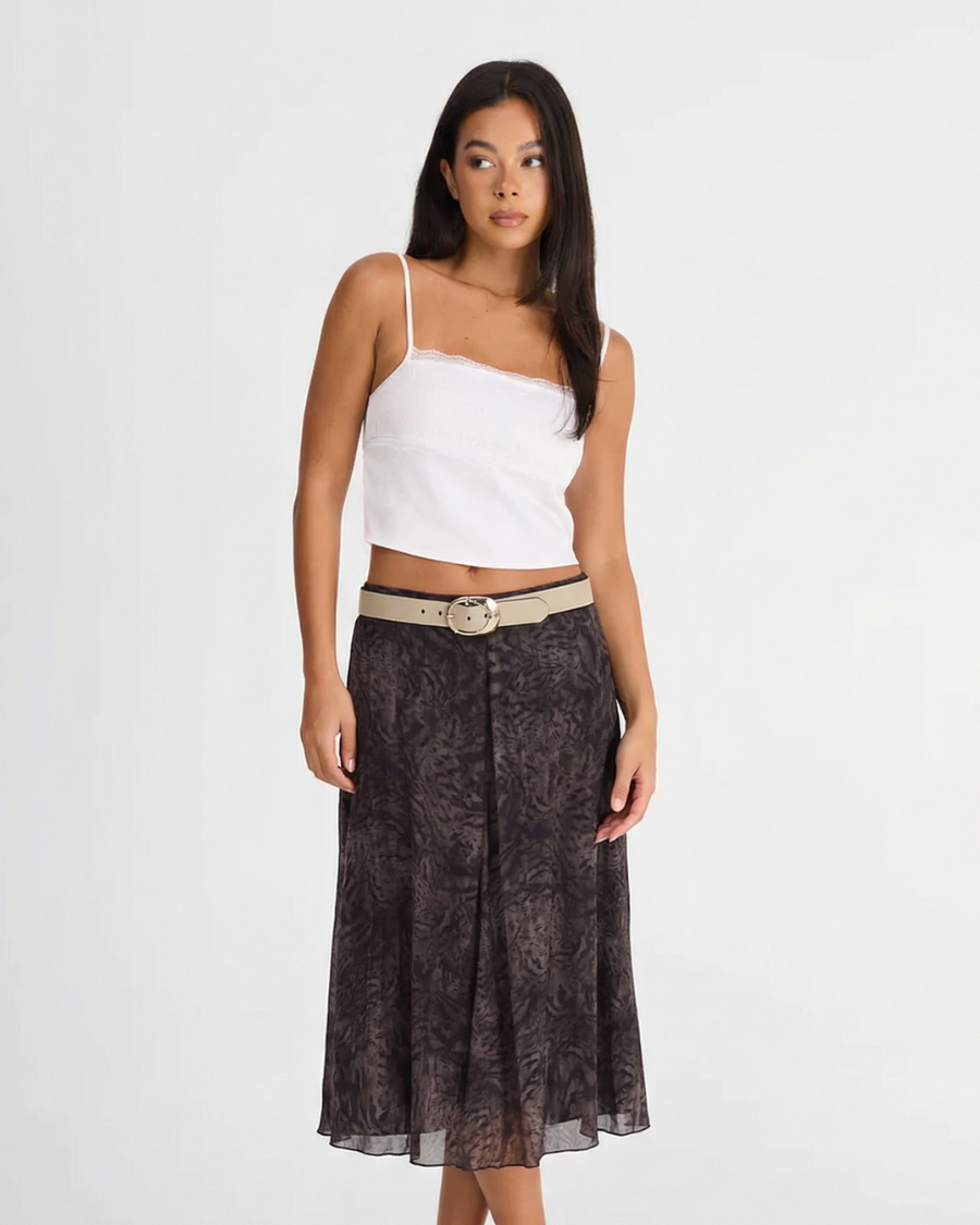 Rosie | Pleated Abstract Print Chiffon Midi Skirt