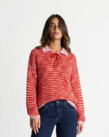 Edith | Crochet Polo Top in Red