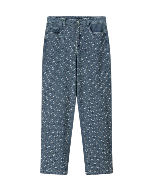 Liv | Wide Leg Jeans Light Blue High Waisted Embellished Straight