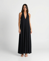 Saffron | Deep V Halter Neck Flowing Maxi Premium Jersey Dress