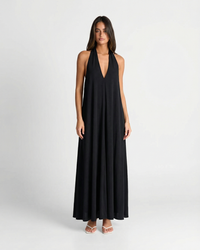 Saffron | Deep V Halter Neck Flowing Maxi Premium Jersey Dress