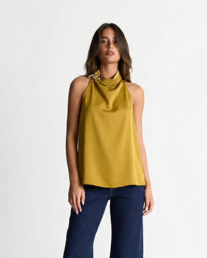 Saskia | Satin Cowl Neck Halter Top