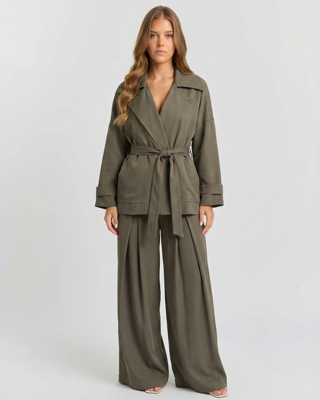 Beatrice | Wrap Jacket Wide Leg Trench-Style Co-ord Set