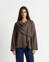 Scarlett | Asymmetric Drape Neck Wide Sleeve Lightweight Knit Top