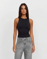 Heidi | Side Cut-Out Ruched Tank Top in Black