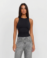 Heidi | Side Cut-Out Ruched Tank Top in Black