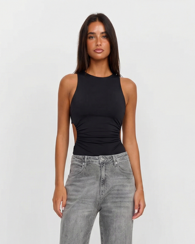 Wren | Casual Ruched Tank Top Black Fitted