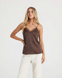 Esther | V-Neck Lace Trim Satin Camisole