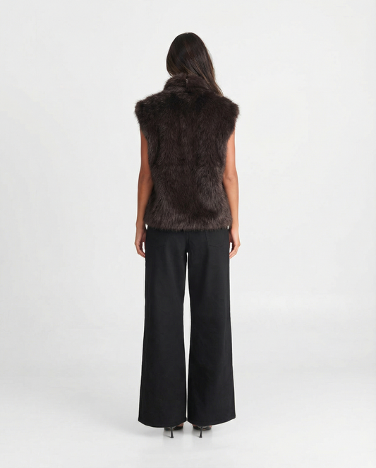 Ines | Casual Sleeveless Faux Fur Jacket Brown