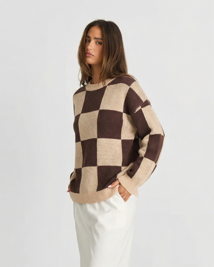 Ailsa | Relaxed Check Knit Top
