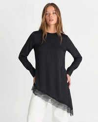 Lydia | Black Satin Lace Trim Tunic Top