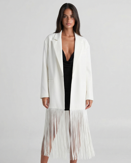 Lexi | Summer Longline Blazer White Fringe